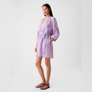 GAP Crinkle Gauze Embroidered Mini Dress Lavender Size Medium